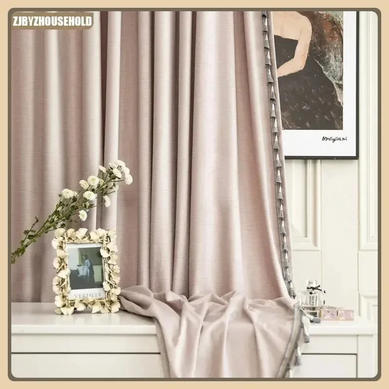 

Modern Curtains for Living Room Bedroom Dining Luxury Transverse Process Curtain Finished Custom Dirty Nude Pink White Tulle