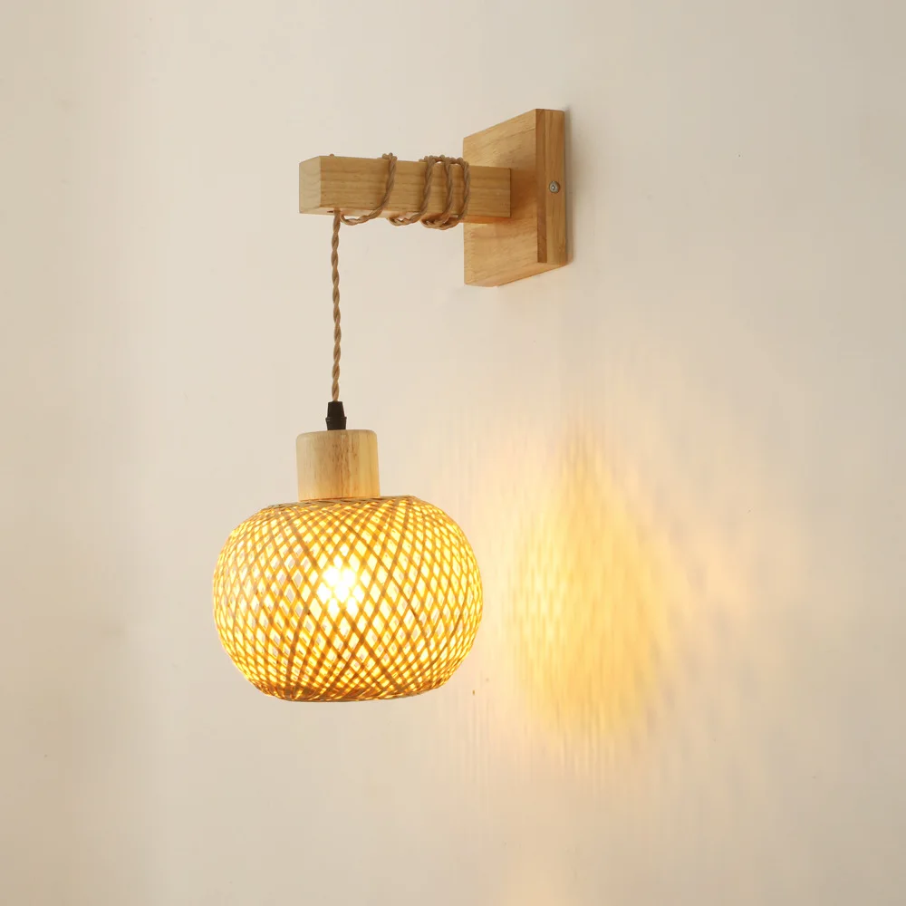 

Подключаемые винтажные японские бамбуковые тканые прикроватные настенные светильники для столовой, потолочные подвесные светильники для спальни, фермерского дома, сельский декор в помещении