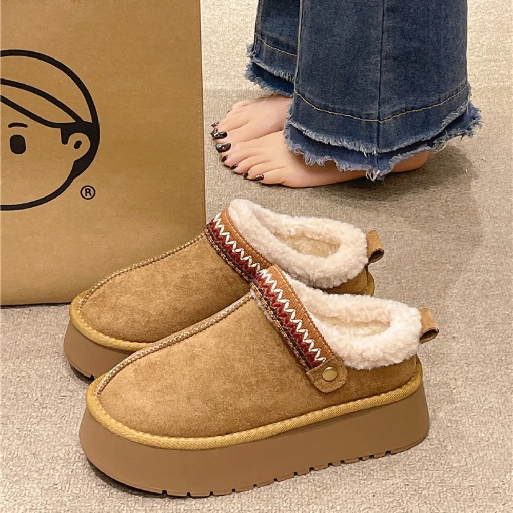 

4centimeters Platform Curly Baotou Half Slippers Women's Outside Wear 20256Autumn and Winter New Warm Khmer Slippers