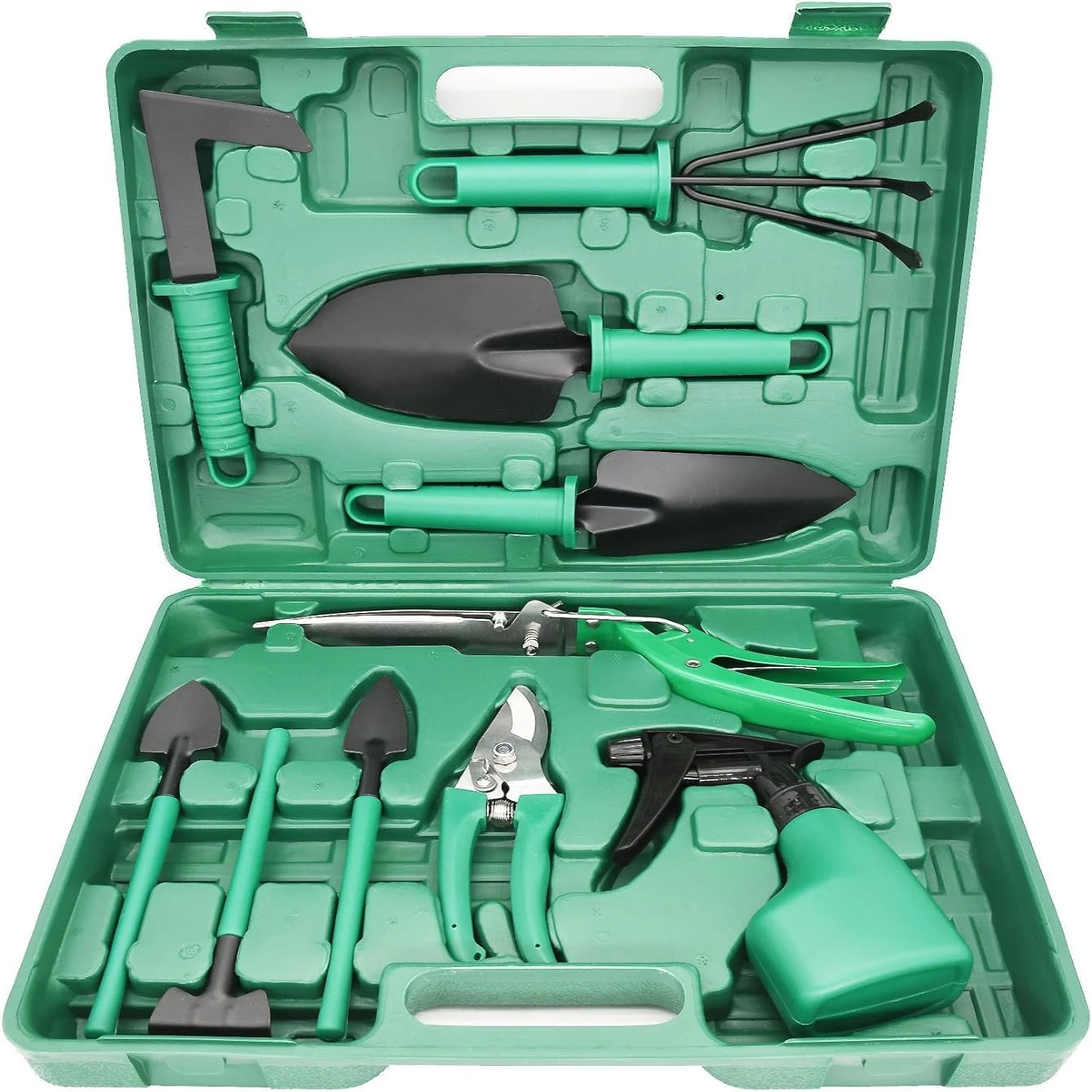 Durable Gardening Tool Set with Non-Slip Rubber Grip - Ideal Outdoor Hand Tools for Mom and Dad - Includes 10 Pieces and Carryin