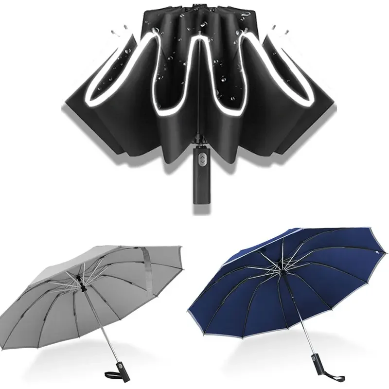 Reverse Umbrella Automatic Fully Automatic Rain Men Women Windproof Large Fold Business Car Reflective Umbrellas Gift Parasol