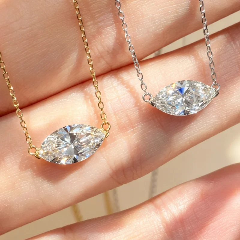 NKHOG 1-3CT Marquise Cut Moissanite Necklace Woman Certificate 925 Sterling Silver Pendant Necklaces Dainty Fine Jewelry Gift
