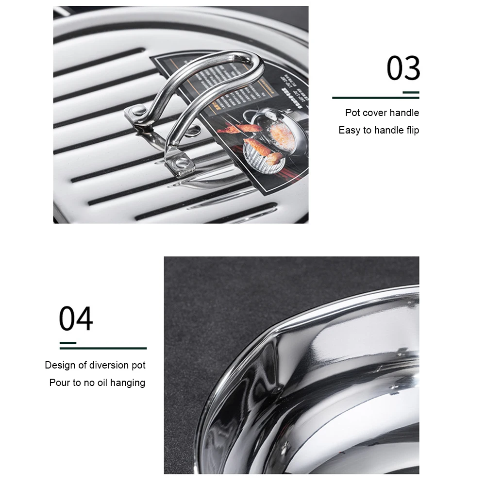 مقلاة تمبورا على الطراز الياباني مع غطاء ميزان الحرارة رف تجفيف الزيت بالتنقيط 304 مقلاة زيت من الفولاذ المقاوم للصدأ لرقائق الأسماك والدجاج #3