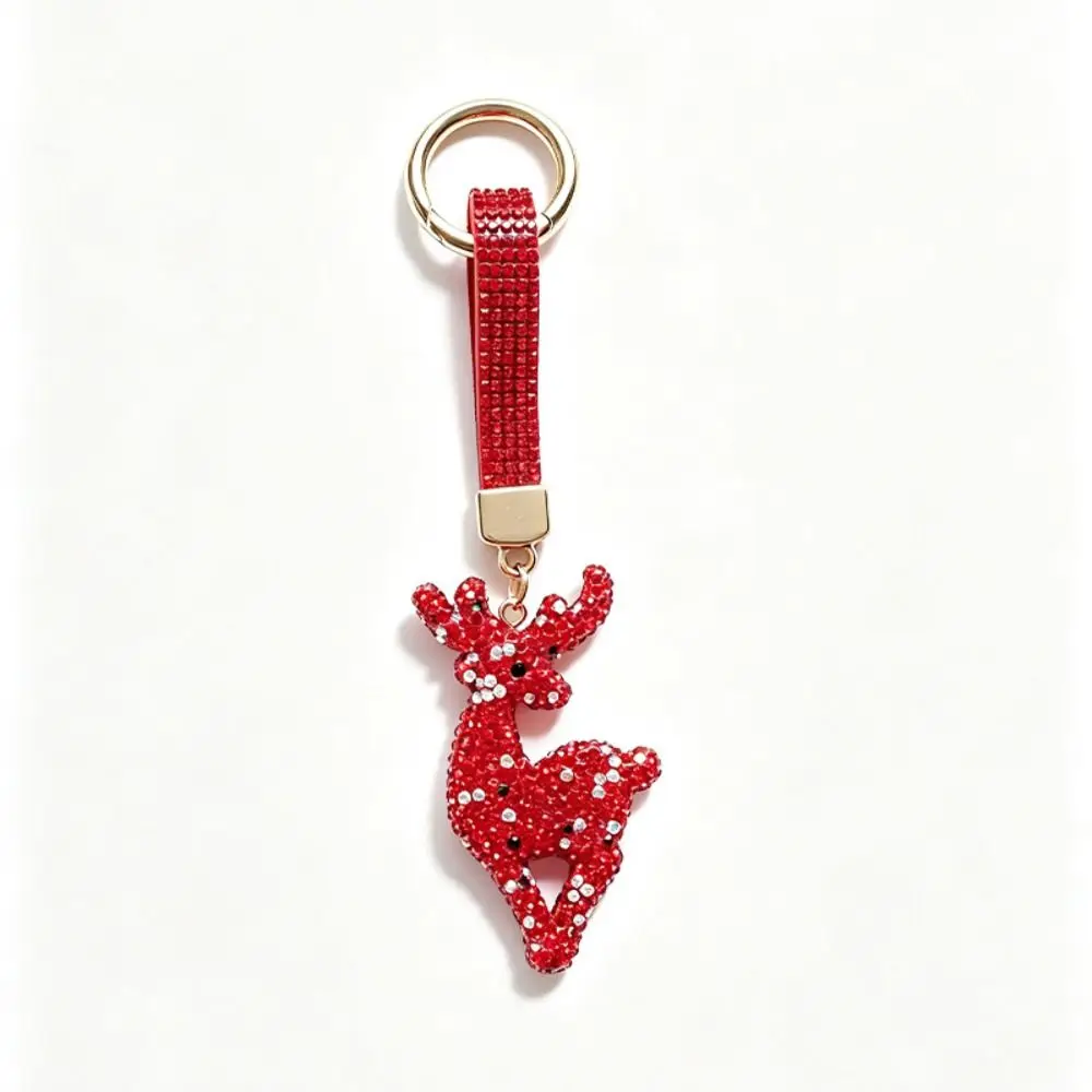 Elk Rhinestone Christmas Keychain Cane Crutch Metal Xmas Pendant Blingbling Ornaments Xmas Bag Charm Holiday Party Favors