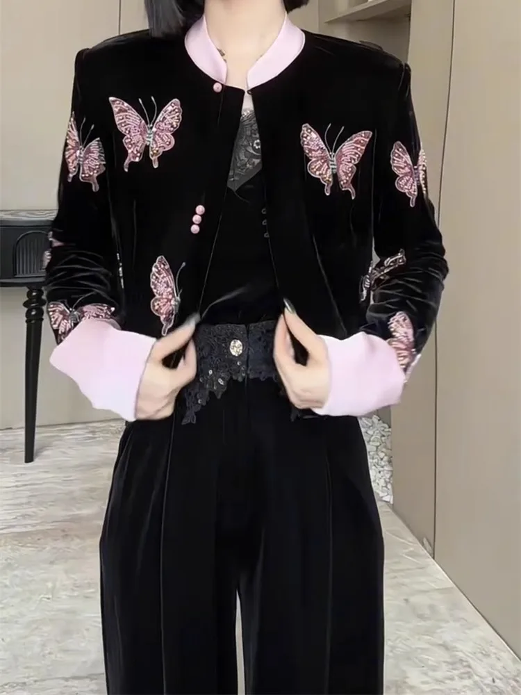 2025 autumn and winter new women fashion exquisite temperament new Chinese style butterfly design sense jacket pants set