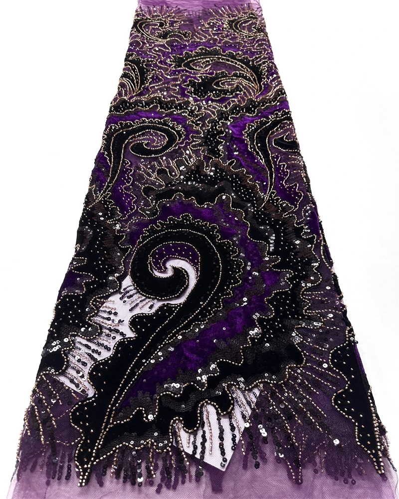 

Luxury Velvet Black Beaded Lace Fabric 5 Yards High Quality 2025 Fashion Sequin African Laces for Women