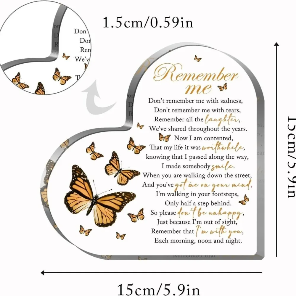CIFBUY Acrylic Heart Remember Me Sign with Butterfly Sentimental Memorial Gift Valentine's Day Party Home Office Wall Art