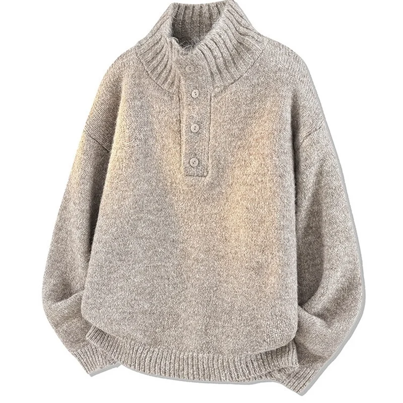 

Мужской вязаный свитер в стиле ретро, американский повседневный стиль, свободный крой, теплый, универсальный, с длинным рукавом, воротник-стойка, осенне-зимняя мужская одежда