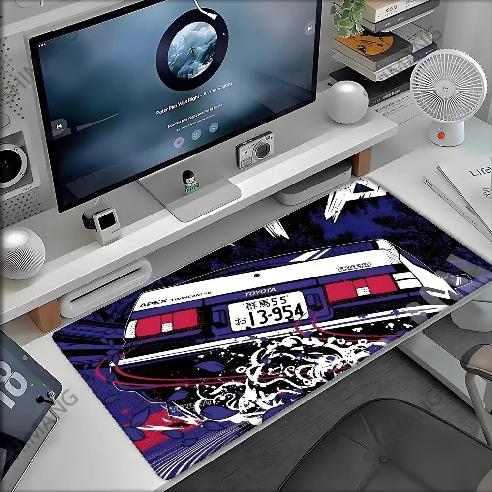 Black And White Anime Large Mouse Pad XXL Mousemat I-Initial D Big Mousepad Rubber Gaming Keyboard Table Mats Extended Desk Mat