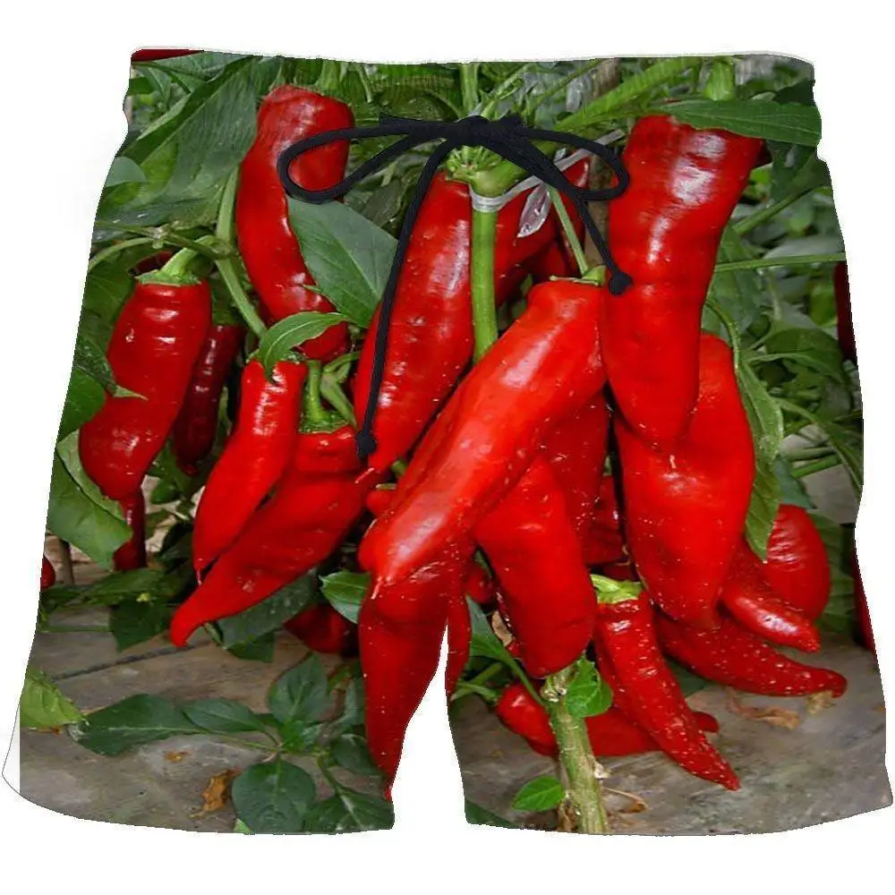 Funny Fruits Vegetables Chili 3D Print Beach Shorts Men Women Oversized Surfing Board Sport Pants Swimsuits Trunks Kids Clothing