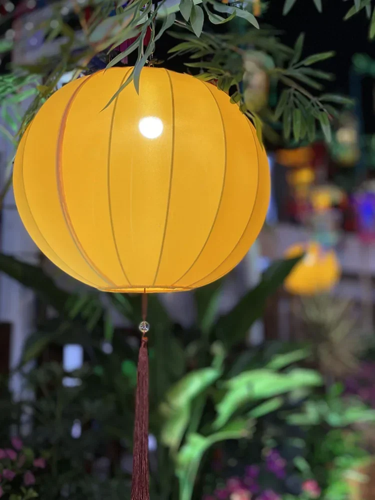 

Круглый фонарь Национального дня желто-оранжевый уличный водонепроницаемый новый китайский тканевый люстра