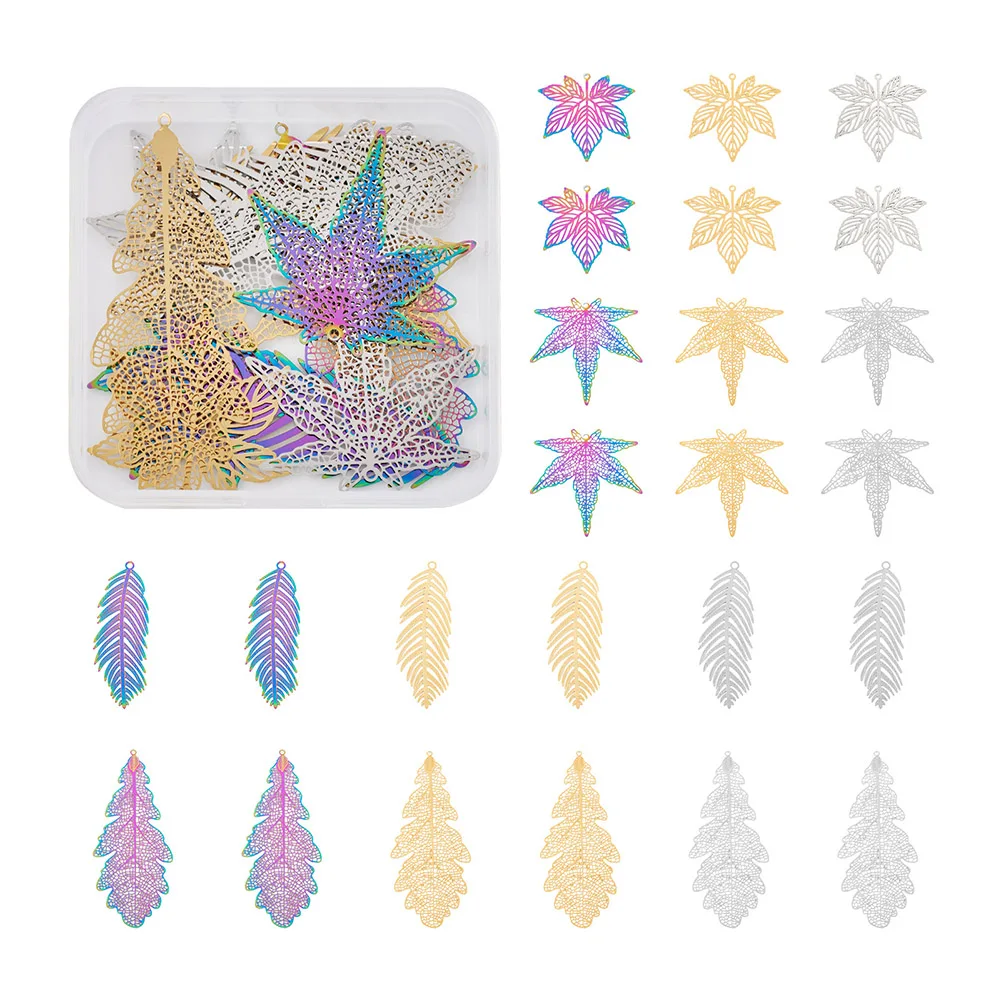 

1 Box Mix Style Hollow Stainless Steel Pendant Rainbow Color Etched Metal Embellishment Necklaces Earrings DIY Jewelry Making