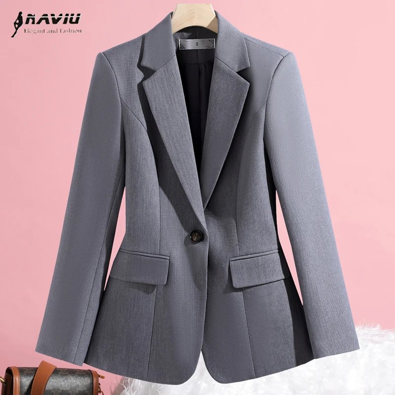 سترة رسمية للسيدات من NAVIU للمكتب باللون الرمادي والكاكي بدلة نسائية للعمل معطف كاجوال نحيف