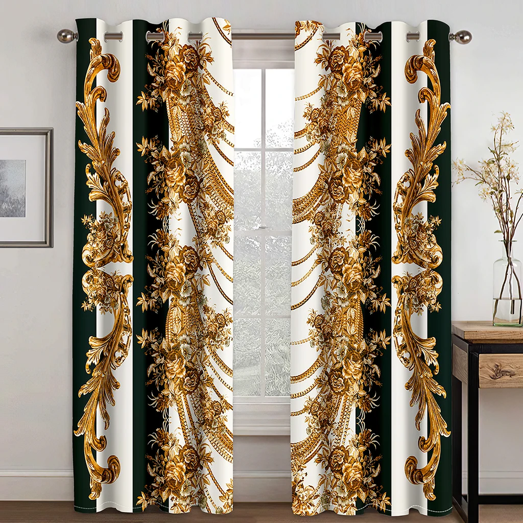 

Baroque Luxury Abstract Gold Free Shiping CheapWindow Curtain for Living Room 2Pieces Kids Bedroom Children Bathroom Decor Hooks