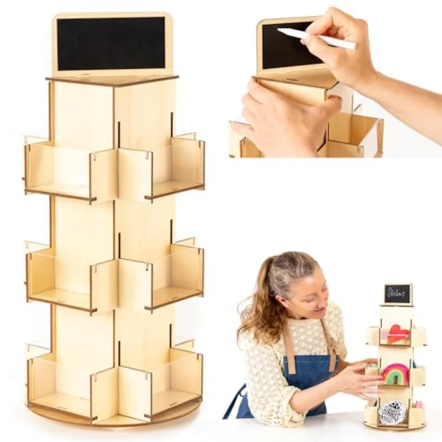 

Подставка для наклеек Настольная вращающаяся подставка Деревянная подставка для наклеек для продавцов Розничный органайзер Стойка для наклеек Holde