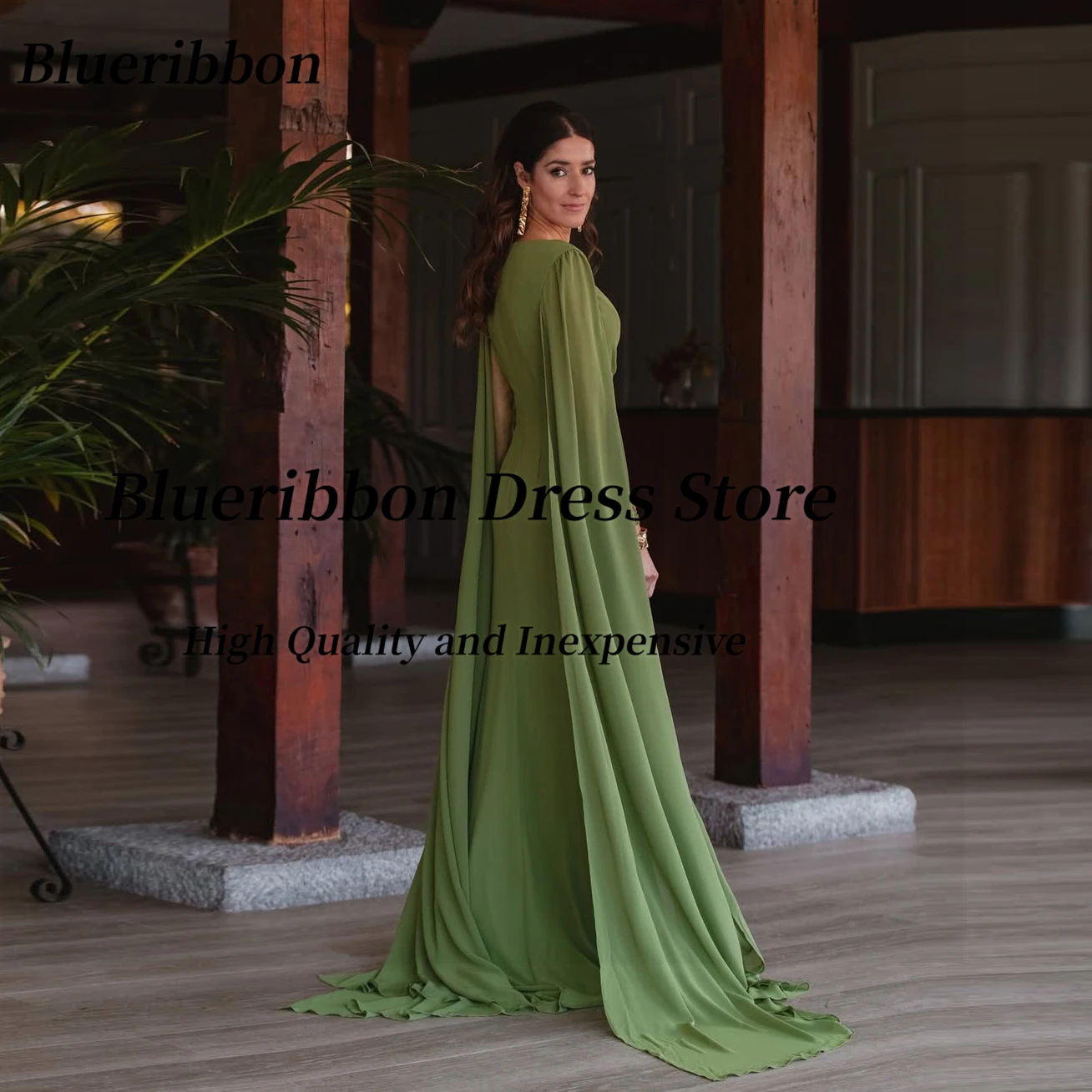 Blueribbon Saoedi-Arabië Galajurken Kralen Lange Mouwen Flutters Avondjurk Rits Terug Robe Des Soiree Aangepast