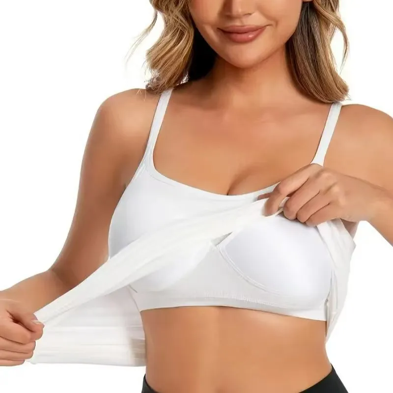 Padded Bra Tank Top Women Modal Spaghetti Solid Cami Top Vest Female Adjustable Camisole With Built In Bra Fitness Clothing image 4