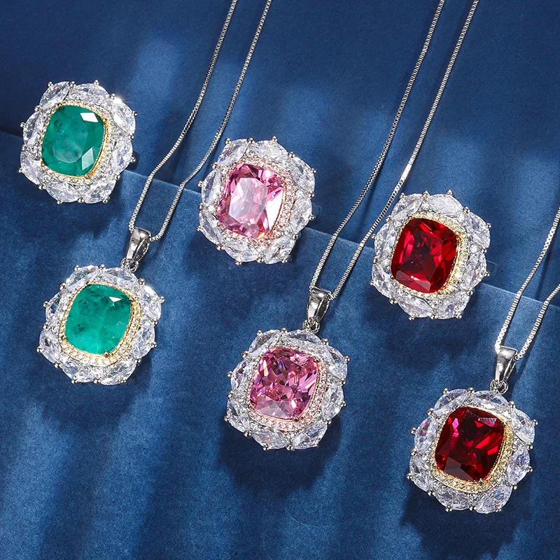 

Jewelry Gold Plated Gemstone Light Luxury Color Set Pendant Ring 12*14