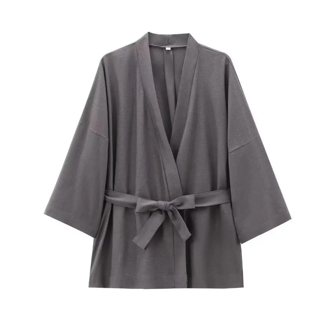 2025 القطن الكتان كيمونو قمصان سترة مع حزام المرأة قميص خمر النمط الصيني قمصان طويلة الأكمام Haori معطف اليابانية الخريف