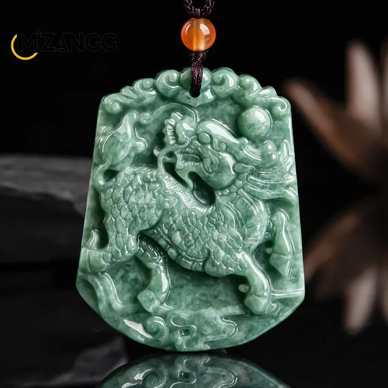 

Natural A-goods Jadeite Unicorn Blessing Pendant Hand-carved Fashion Luxury Ice Jade Necklace Men and Women Holiday Gift