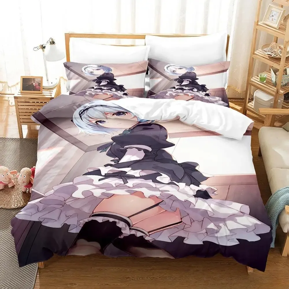 Kawaii Anime The Ryuo's Work Is Never Done Bedding Set Single Twin Full Queen King Size Bed Set Adult Kid Bedroom Duvetcover Set