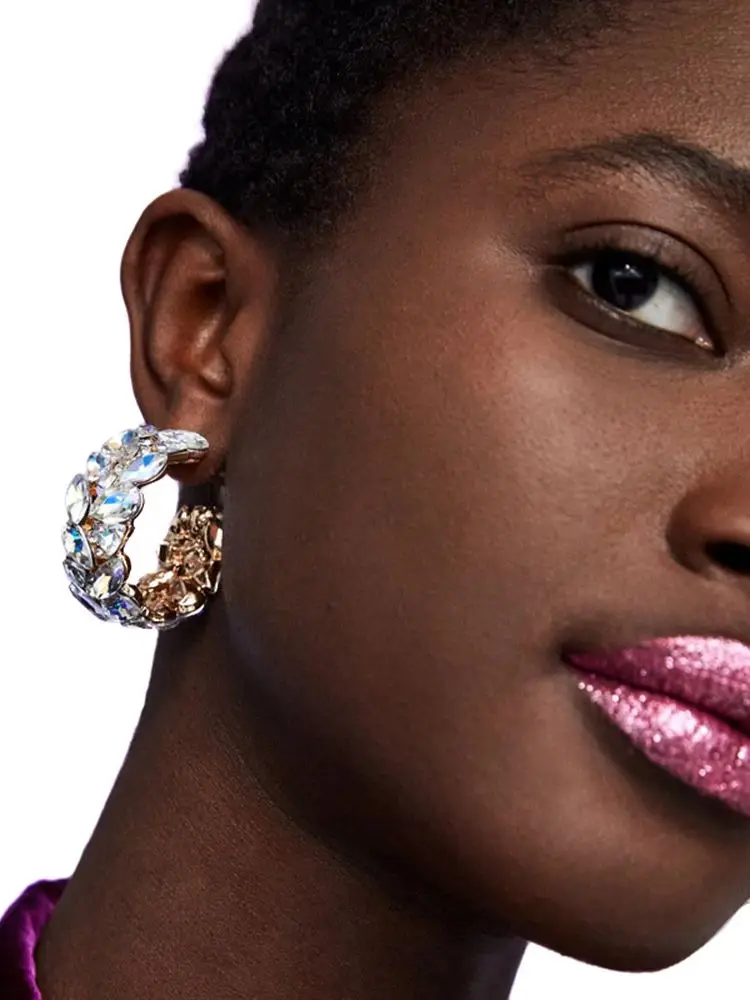 Fashion ZA Full Rhinestone Large Hoop Earrings for Women Big Shining C Shape Round Female Girl Ear Rings Gift