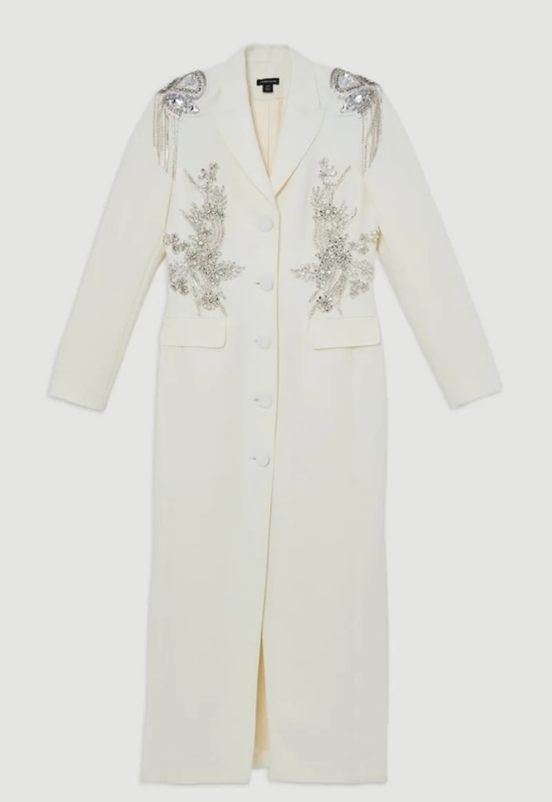 Kryształowe Aplikacje Damskie Garnitury 1 Część Luksusowa Koralikowa Długa Marynarka Afrykańska Dopasowana Jednorzędowa Blezer Szyty na Miarę