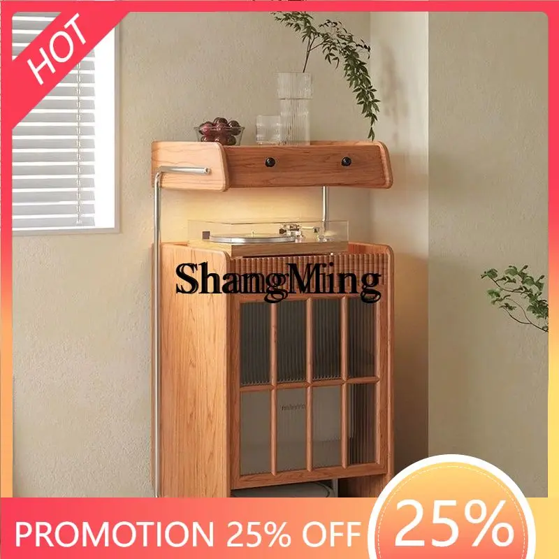 

SM Household Shelf Storage Cabinet Cherry Wood Living Room Sofa Movable Side Cabinet Solid Wood Cabinet