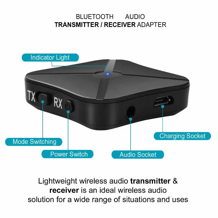 2 in 1 ไร้สายบลูทูธ 5.0 เครื่องส่งสัญญาณทีวีหูฟัง PC เครื่องรับสัญญาณเพลง 3.5 มม.AUX แจ็คอะแดปเตอร์บลูทูธ RCA