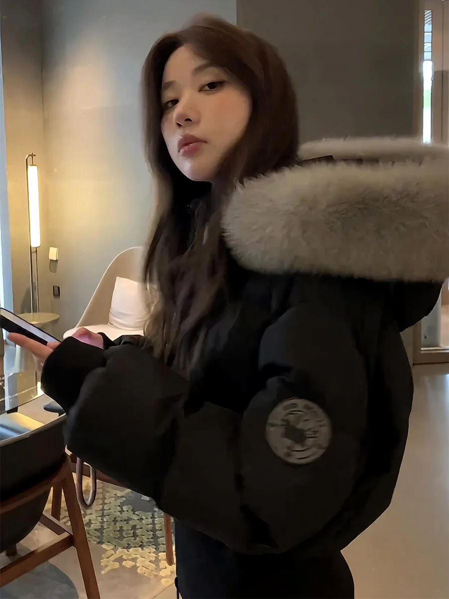 

Bla Fur Collar down Jaet Women's Winter ort 90 White Du Feather Hooded Slimming Warm Thi Outerwear Coat