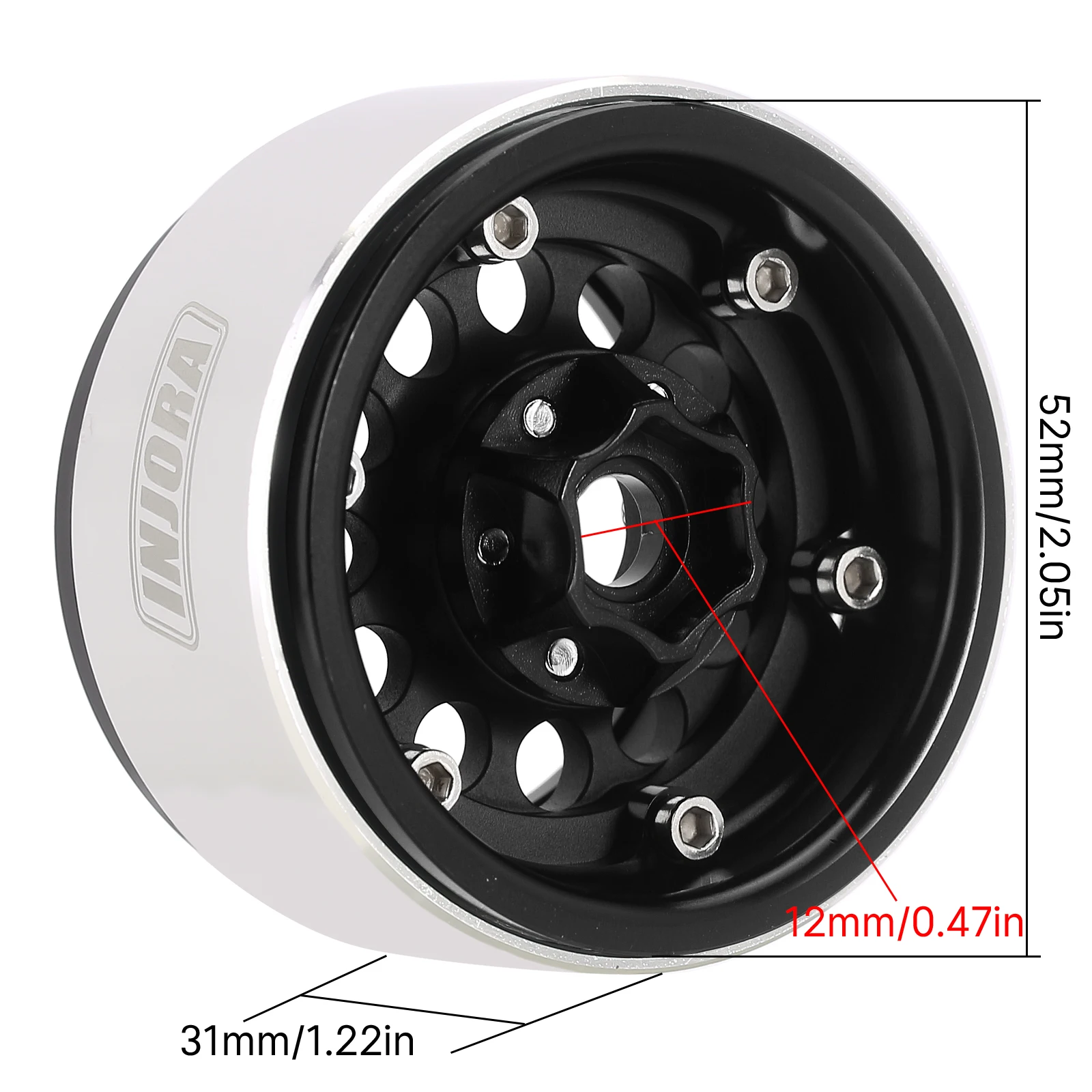 INJORA 153g Super Heavy Brass & Aluminum Deep Dish 1.9" Beadlock Wheel Rim for 1/10 RC Crawler SCX10 TRX4 VS4-10 Gen8 (W1957)