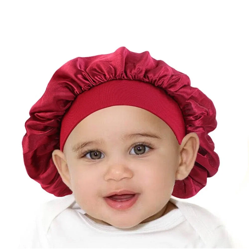 Children's Simulation Silk Nightcap Baby Solid Color Elastic Elastic Shower Cap Makeup Hat