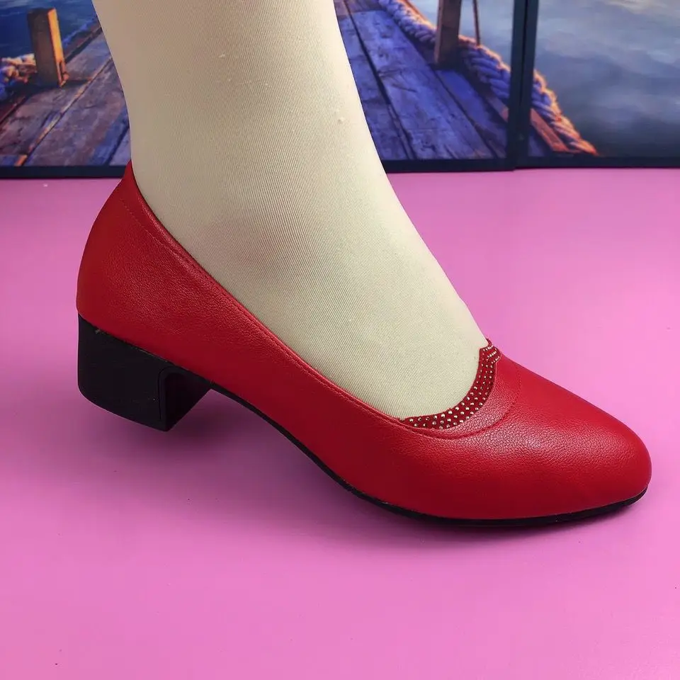Woman Pumps Red Formal Moccasins Shoes for Women Chunky Heels Block Heel Designer Luxury Comfortable 2025 Fashion Elegant Style