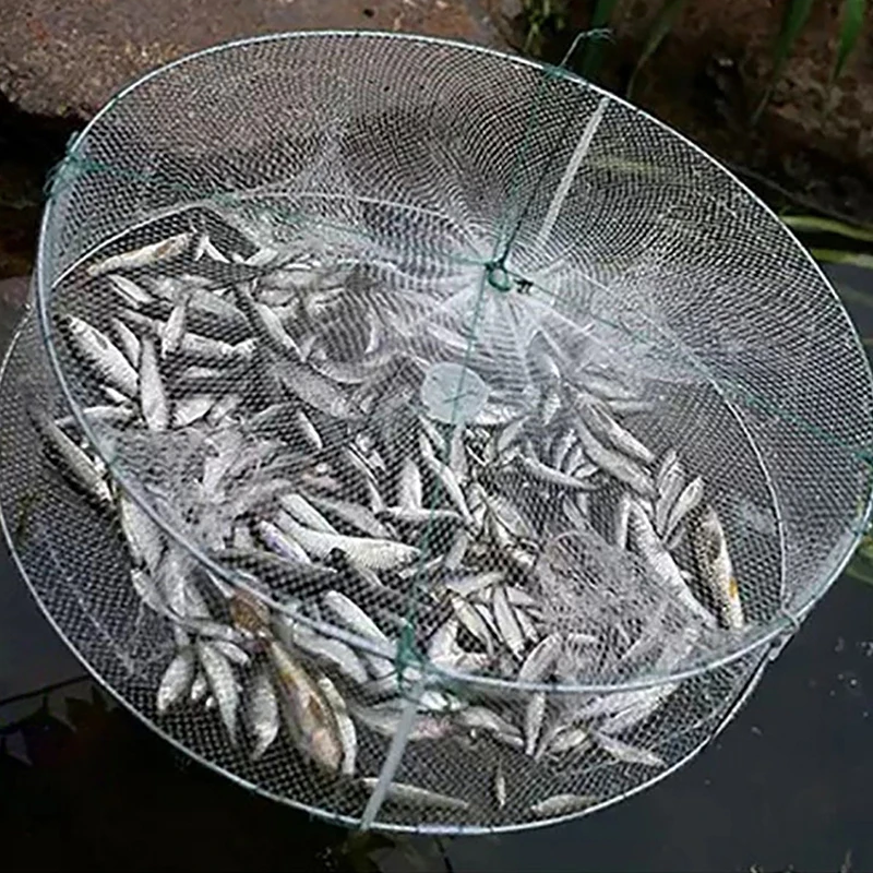 1Pc Foldable 4 Holes Landing Fishing Shrimp Fish Crab Bait Net Trap Crayfish Lobster Fishnet Cast Dip Cage Mesh