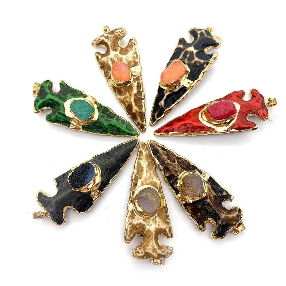 Resin Cow Bone Pendant Inlaid Natural Stone Crystal Plating Pendant Accessories DIY Jewelry Making Necklace Jewelry Accessories