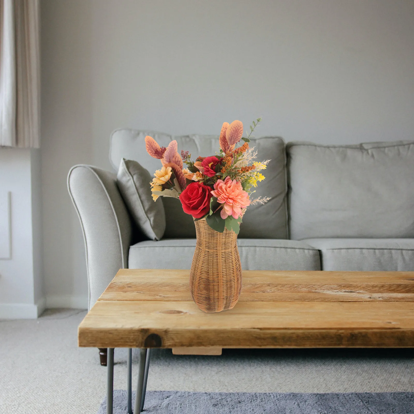 

Bamboo Woven Vase Decorative Flower Container Stable Base Dried Flower Holder Rustic Minimalist Vase for Room Decor