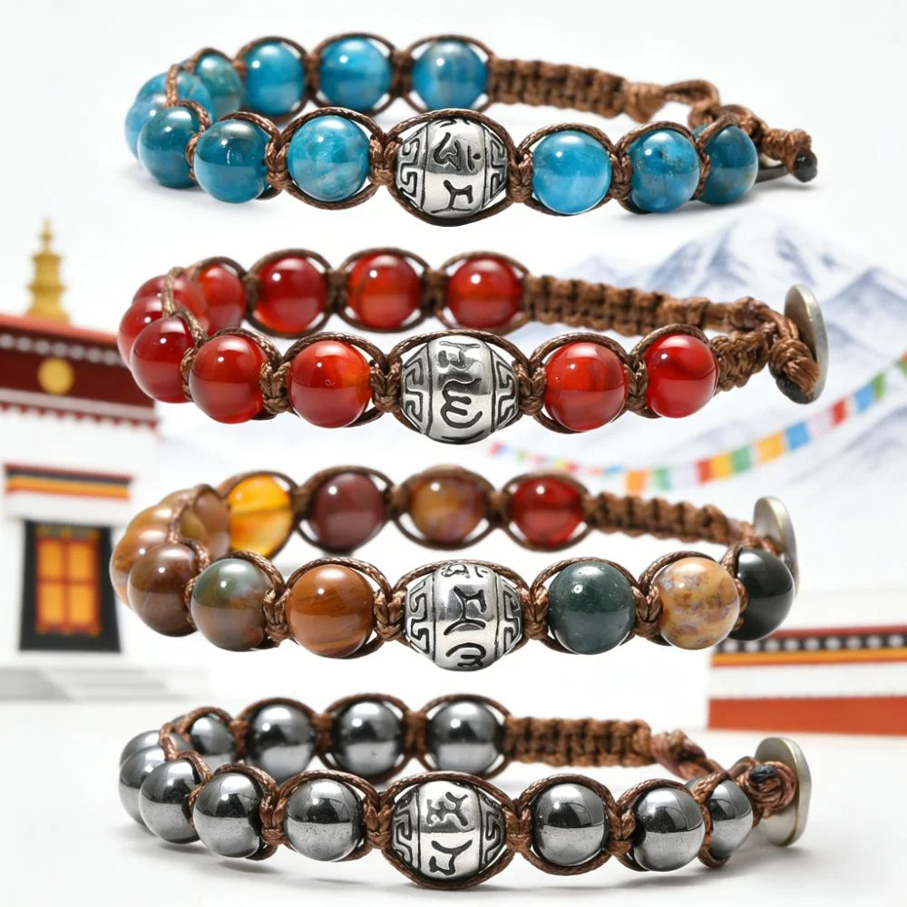 Tibetan Culture Braided Natural Stone Bracelet Protective Knot Multicolor Rope Adjustable Men Women Bracelets Soul Healing