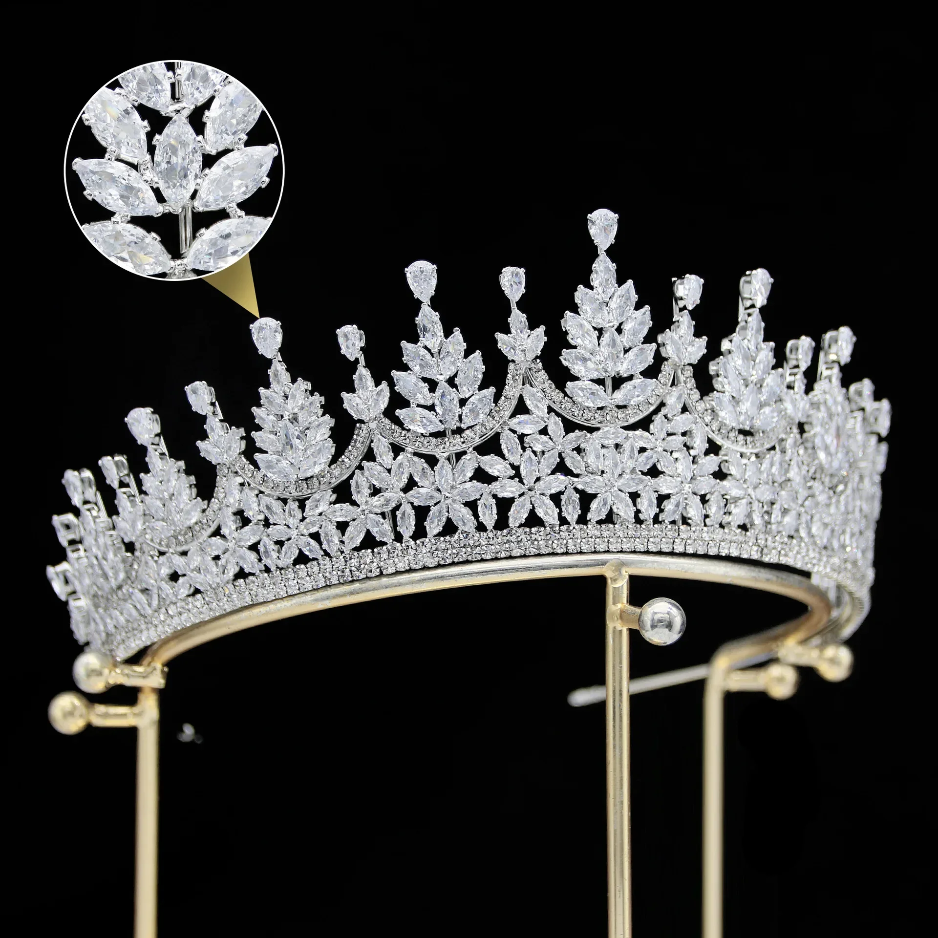 NONE Baroque Bridal Tiara Silver Zirconia 5