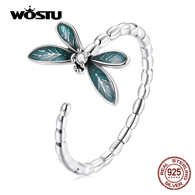 WOSTU 2021 925 Sterling Sliver Adjustable Authentic Insect Dragonfly Open Size Rings For Women Female Original Jewelry CTR216