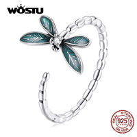 WOSTU 2021 925 Sterling Sliver Adjustable Authentic Insect Dragonfly Open Size Rings For Women Female Original Jewelry CTR216