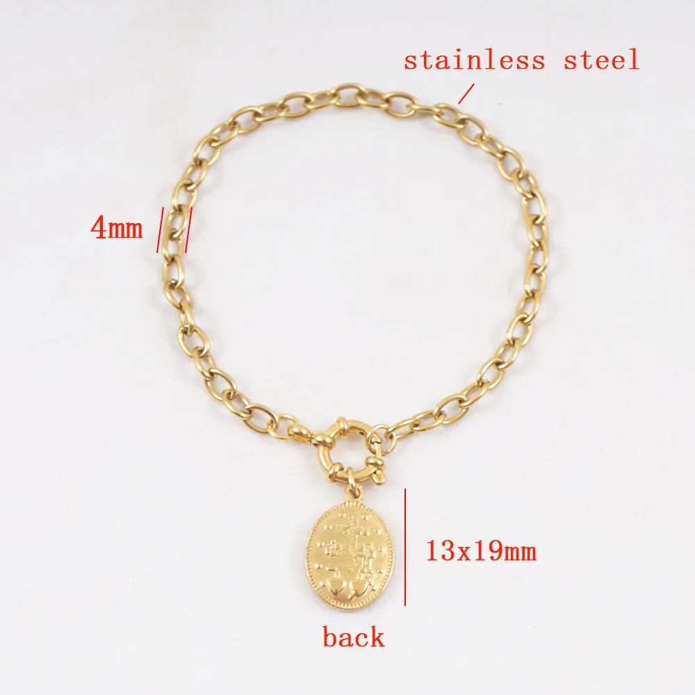 Virgin Maria Bracelet For Women Gold/Silver Color Stainless Steel Sailor Clasp Bracelets Metal Rolo Chian Pulseira