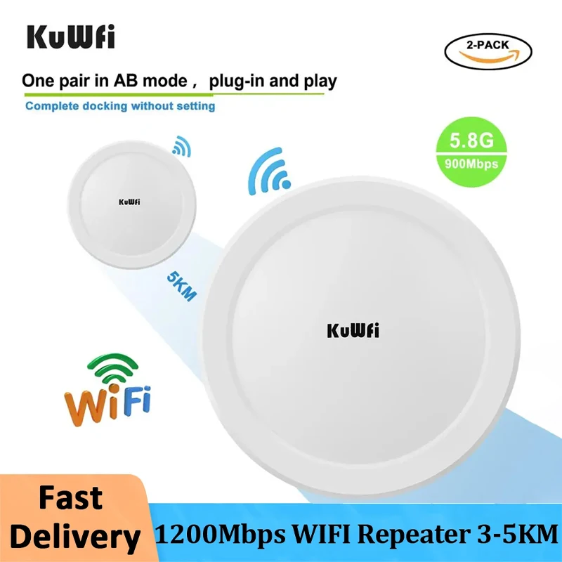 KuWFi 5.8G WIFI Router Long-Range Outdoor Access Point Wireless WIFI Repeater Point-to-Point wi fi Long Range Extender 3-5KM