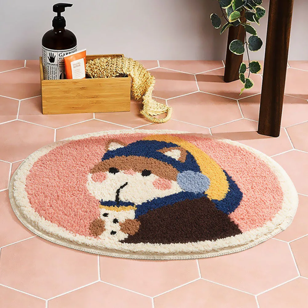 Cartoon Carpet Bathroom Long Plush Warm Carpet Water absorption Non-slip Cute Plants Animal Mat Rug Bedroom Mat