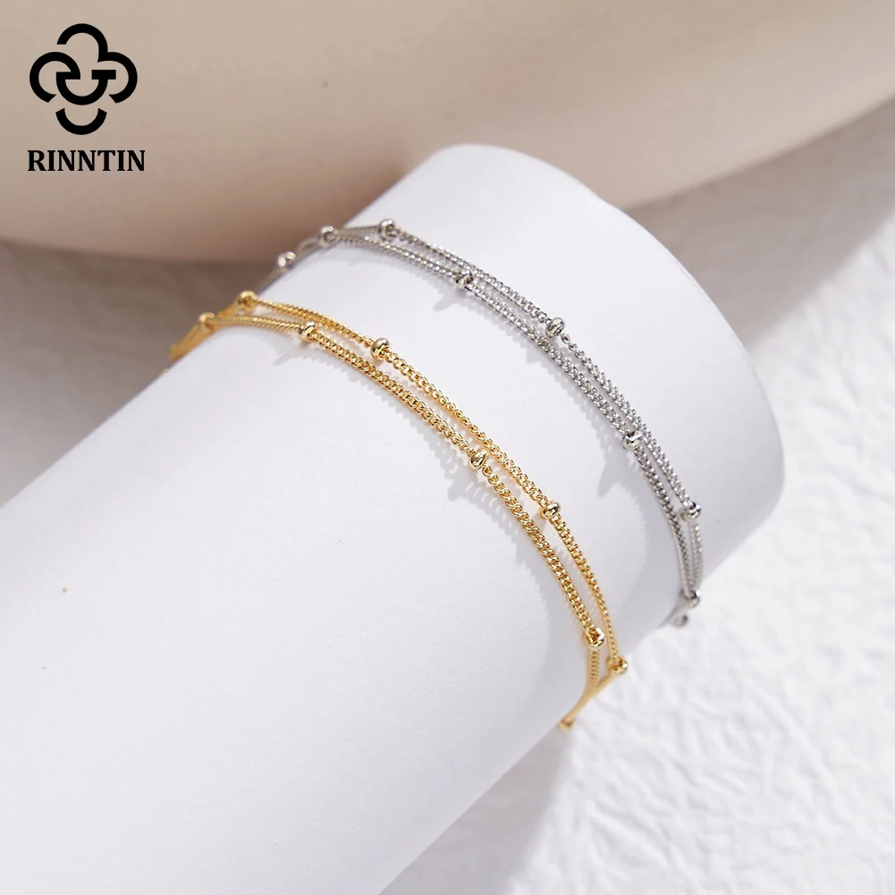 Rinntin Delicate Chain Double Layer Stacking Bracelet Bangle Chic Summer 925 Sterling Silver Bracelet Jewelry Gift 2025 SB198 view 5