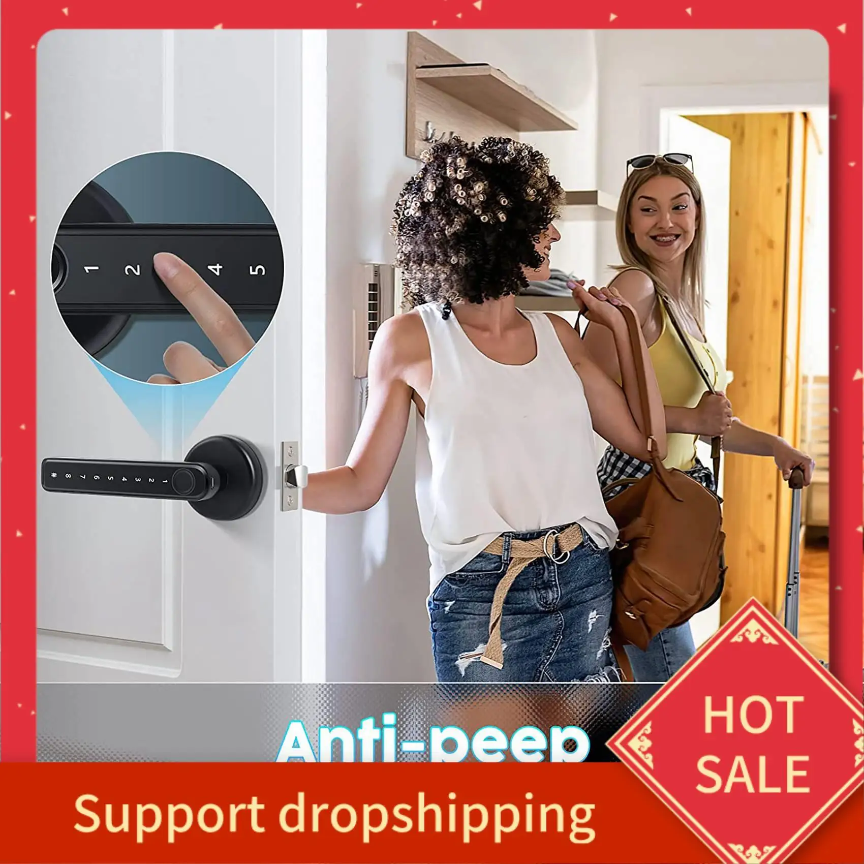 

B44C 2X Fingerprint Smart Door Lock Door Knob With Keypad Keyless Entry Door Lock With Handle For Home Hotel Office Apartment