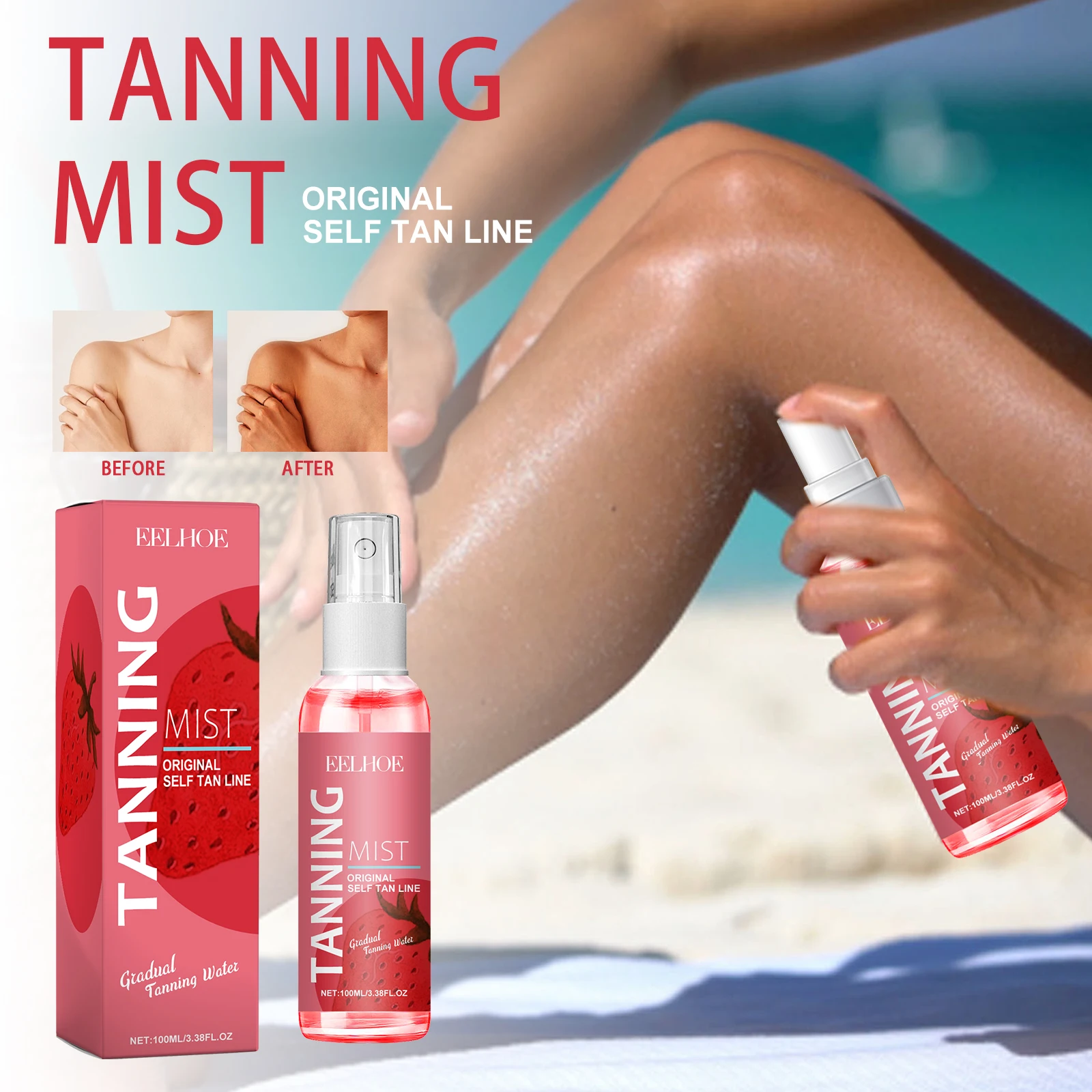 

Strawberry Self Tanning Spray - Natural Bronze Glow, Hydrating & Moisturizing, Streak-Free Fake Tan for Face & Body