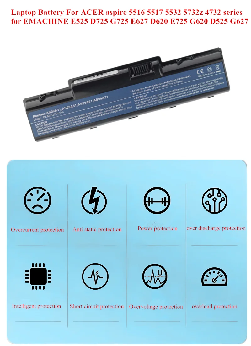 Laptop Battery For ACER Aspire 5516 5517 5532 5732z 4732 Series for EMACHINE E525 D725 G725 E627 D620 E725 G620 D525 G627