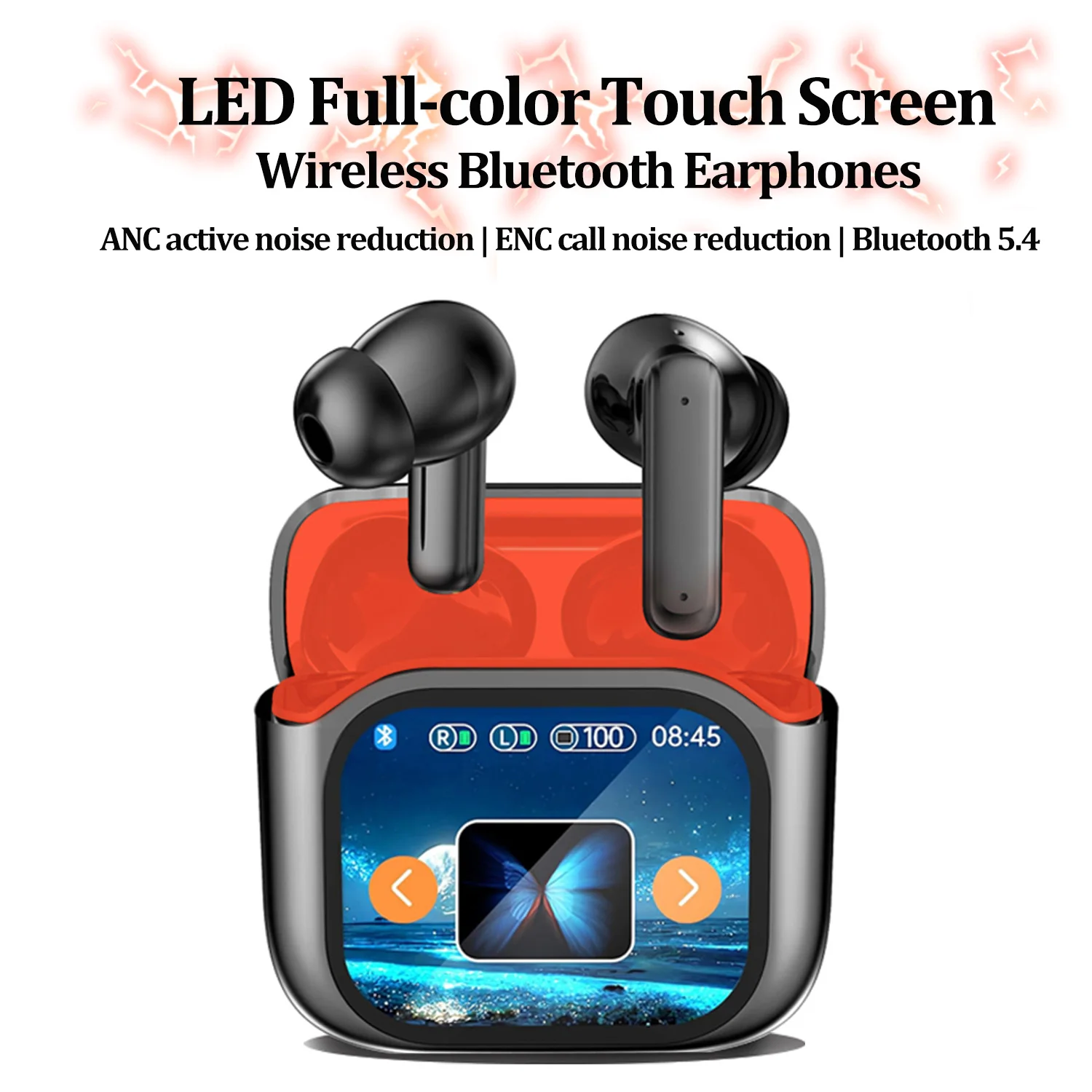 

V5.4 Wireless Bluetooth Earphone LED Full-Color Touch Screen Heaphone In Ear ANC ENC Noise Reduction Earbuds HiFi Audio Headset