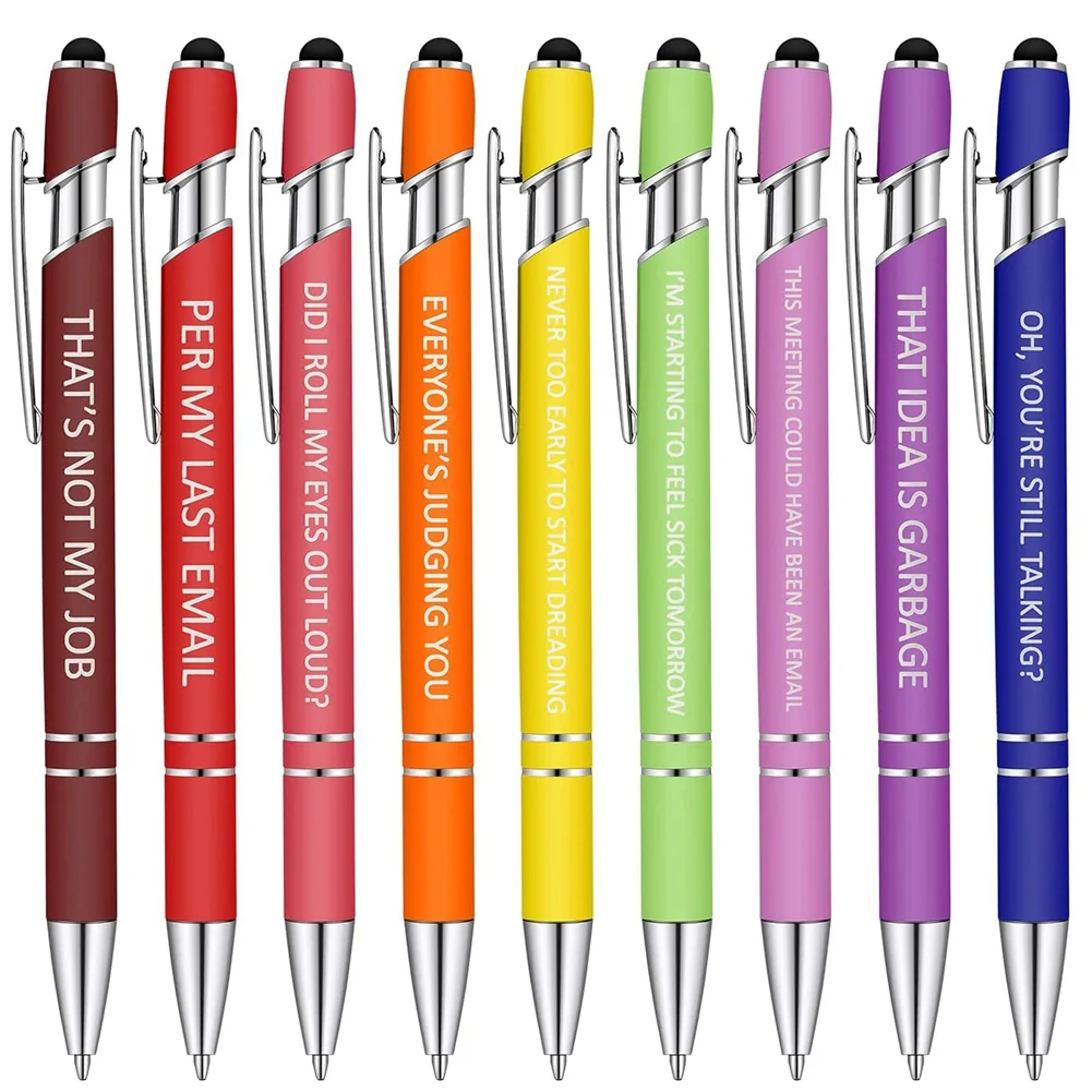 

10Pcs Office Pens Funny Pens Demotivational Sarcastic Ballpoint Pens Macaron Touch Stylus Pens for Office, Black