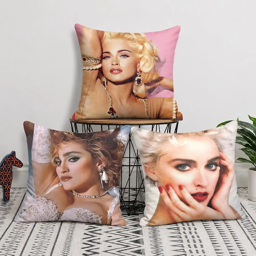 M-Madonna Cushion Cover Natural Linen Organic Fabric Double-Sided Printing Sofa Home Decor Gift Pillow Cover